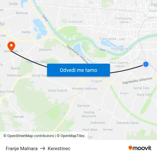 Franje Malnara to Kerestinec map