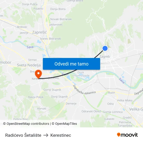 Radićevo Šetalište to Kerestinec map