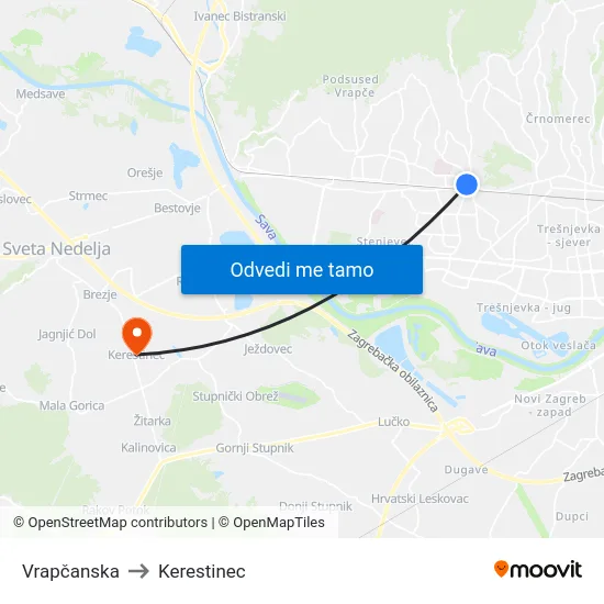 Vrapčanska to Kerestinec map