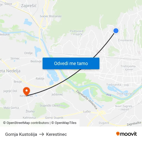 Gornja Kustošija to Kerestinec map
