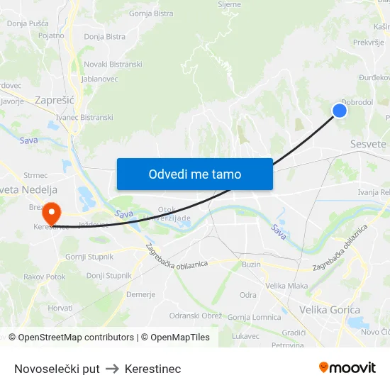 Novoselečki put to Kerestinec map