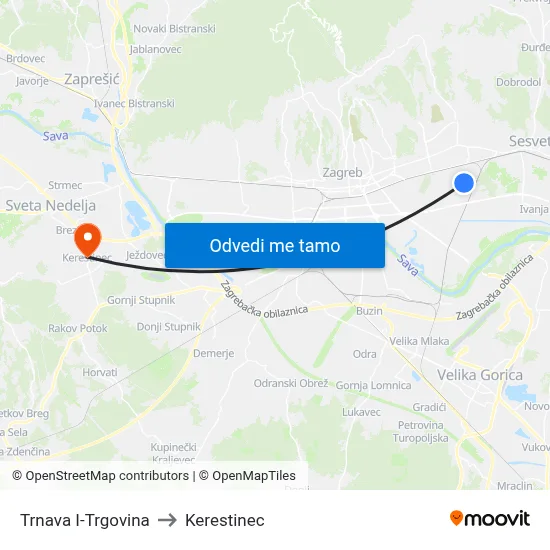 Trnava I-Trgovina to Kerestinec map