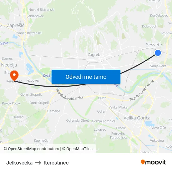 Jelkovečka to Kerestinec map