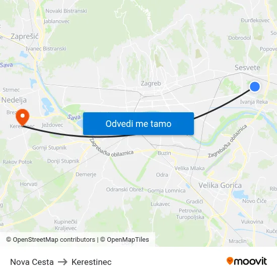 Nova Cesta to Kerestinec map