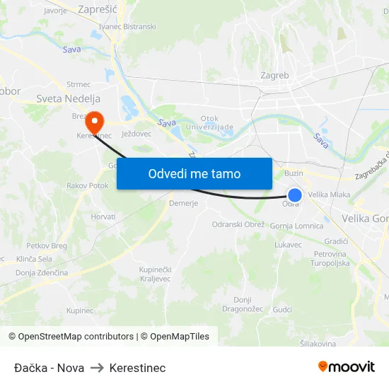 Đačka - Nova to Kerestinec map