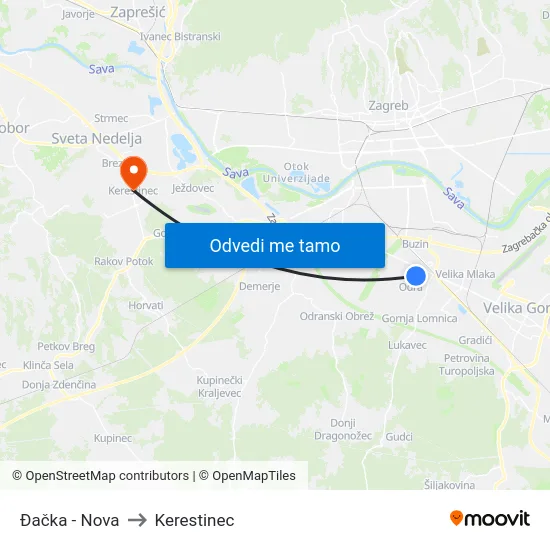 Đačka - Nova to Kerestinec map