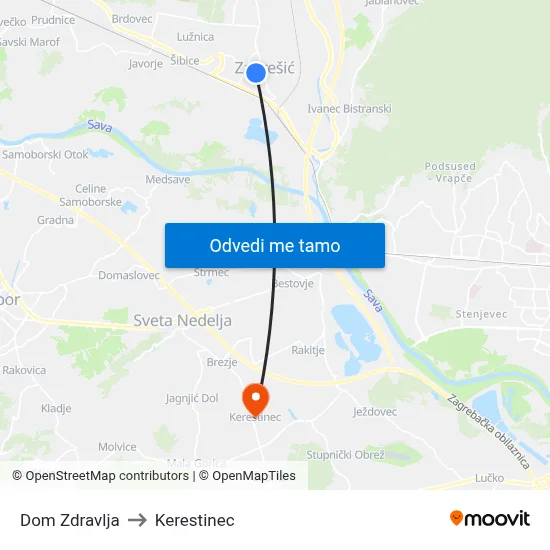 Dom Zdravlja to Kerestinec map