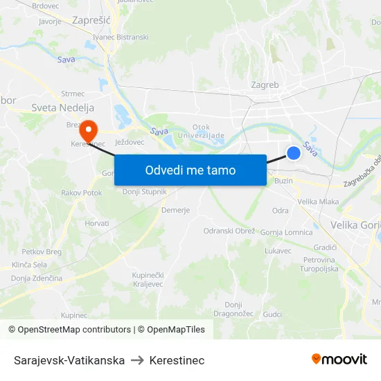 Sarajevsk-Vatikanska to Kerestinec map