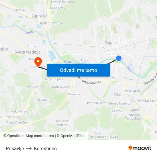 Prisavlje to Kerestinec map