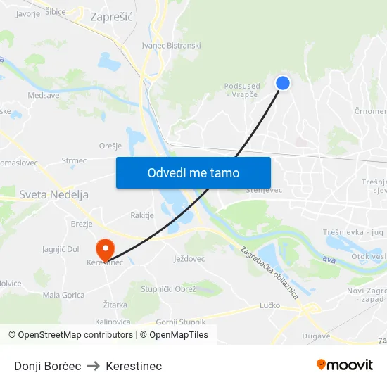 Donji Borčec to Kerestinec map