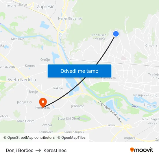 Donji Borčec to Kerestinec map