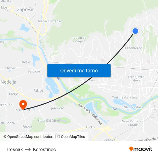 Treščak to Kerestinec map