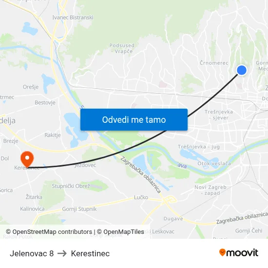 Jelenovac 8 to Kerestinec map
