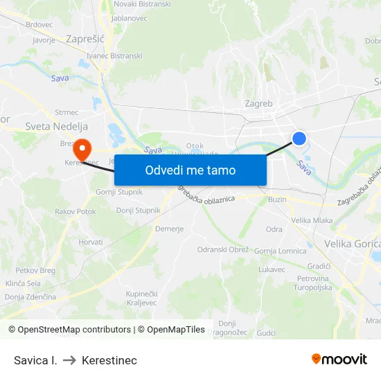 Savica I. to Kerestinec map