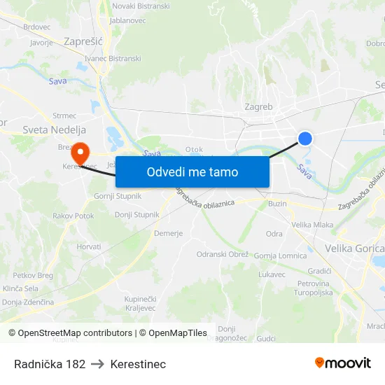 Radnička 182 to Kerestinec map