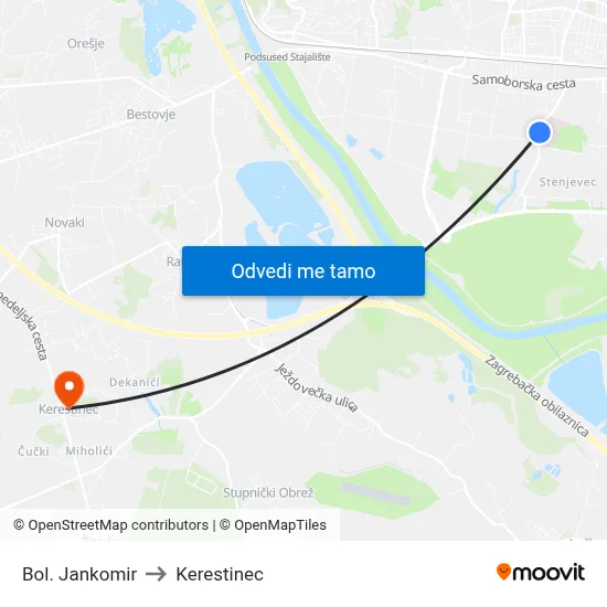 Bol. Jankomir to Kerestinec map
