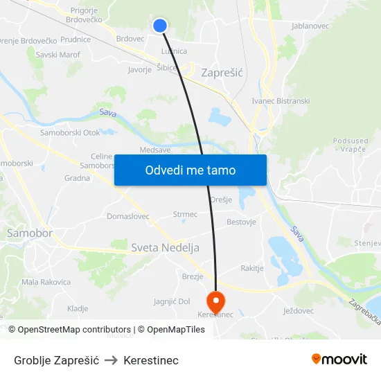Groblje Zaprešić to Kerestinec map