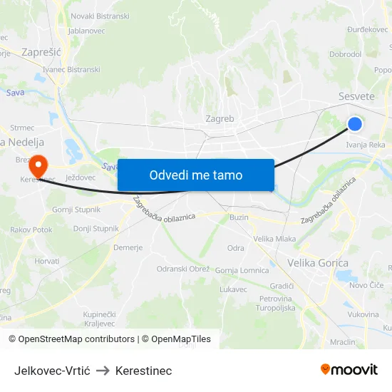 Jelkovec-Vrtić to Kerestinec map