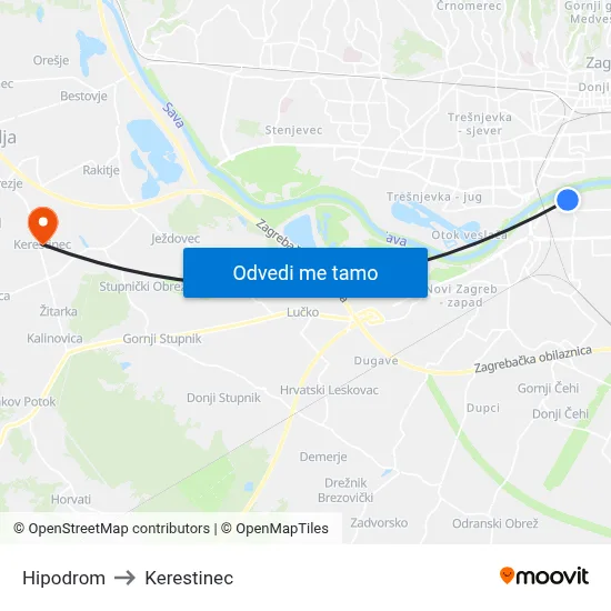 Hipodrom to Kerestinec map