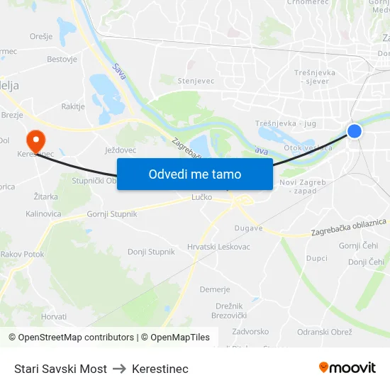 Stari Savski Most to Kerestinec map