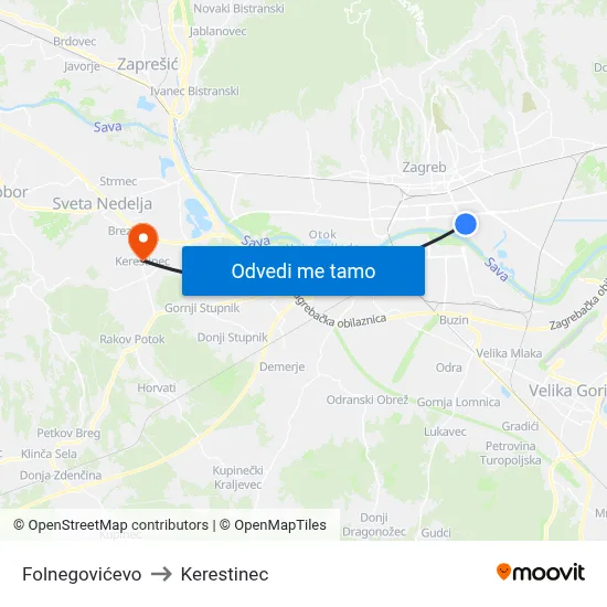 Folnegovićevo to Kerestinec map