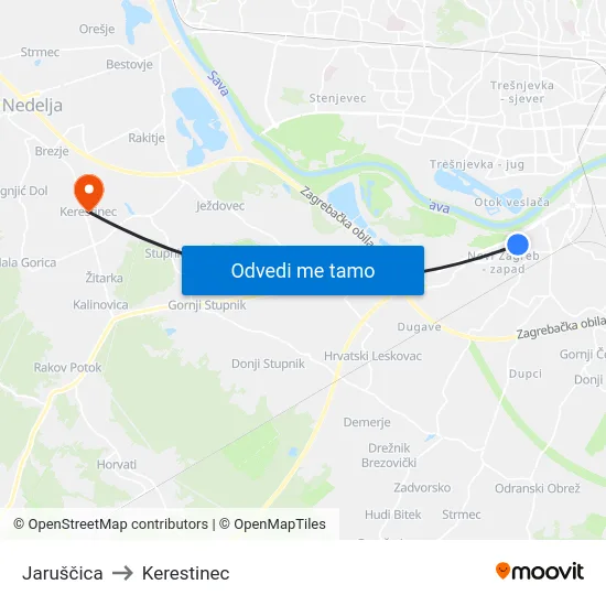 Jaruščica to Kerestinec map