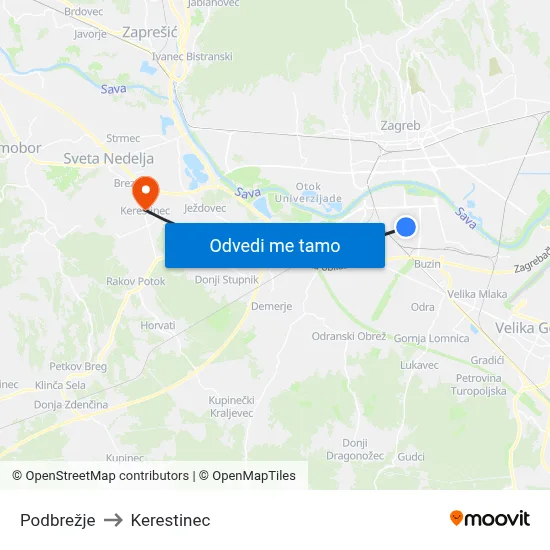Podbrežje to Kerestinec map