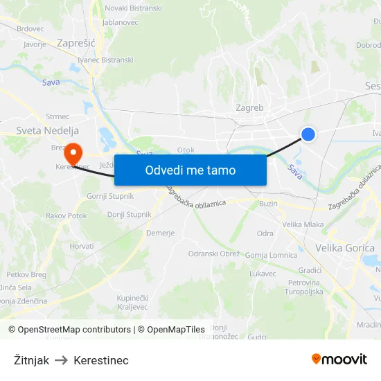 Žitnjak to Kerestinec map