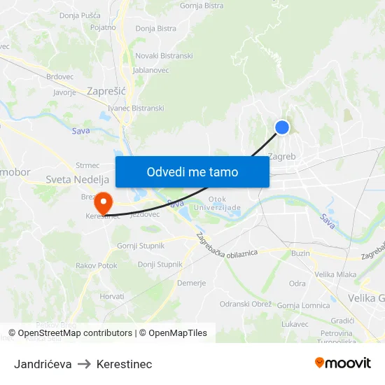 Jandrićeva to Kerestinec map