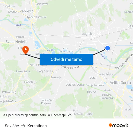 Savišće to Kerestinec map