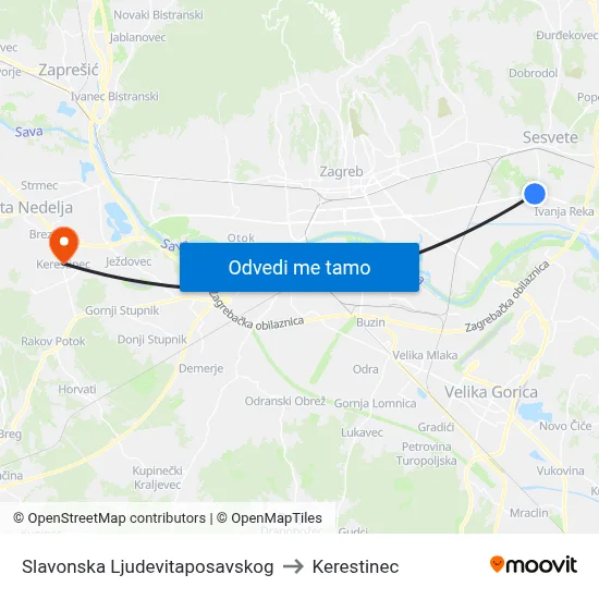 Slavonska Ljudevitaposavskog to Kerestinec map