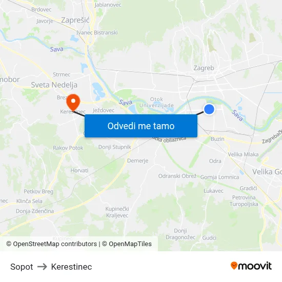 Sopot to Kerestinec map