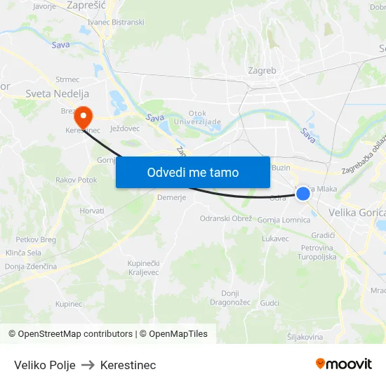 Veliko Polje to Kerestinec map