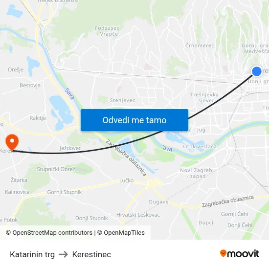 Katarinin trg to Kerestinec map