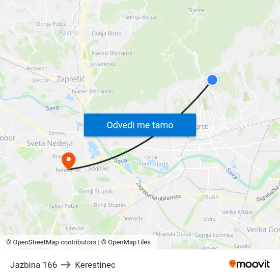 Jazbina 166 to Kerestinec map