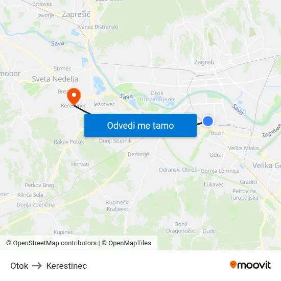 Otok to Kerestinec map