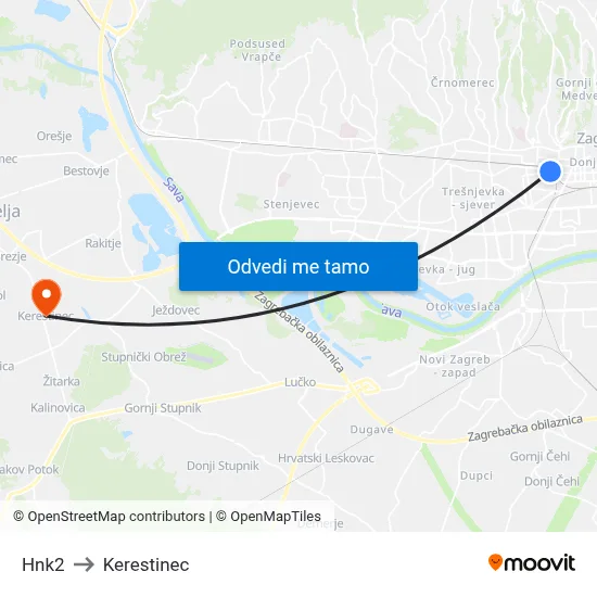 Hnk2 to Kerestinec map