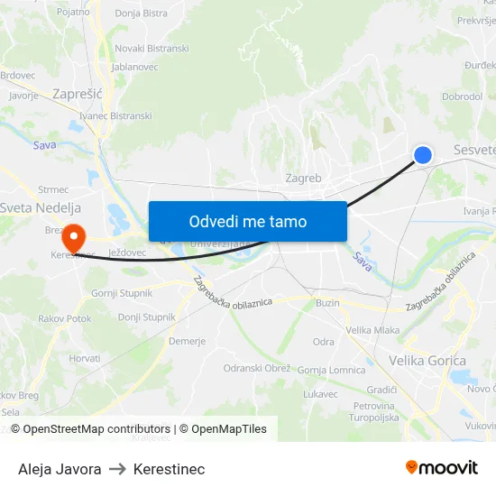 Aleja Javora to Kerestinec map