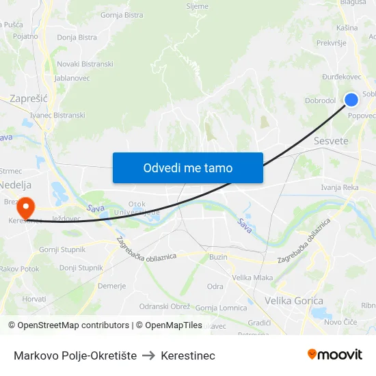 Markovo Polje-Okretište to Kerestinec map