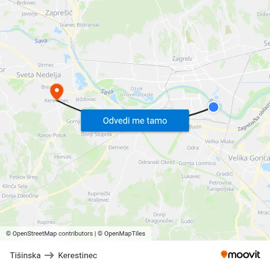 Tišinska to Kerestinec map