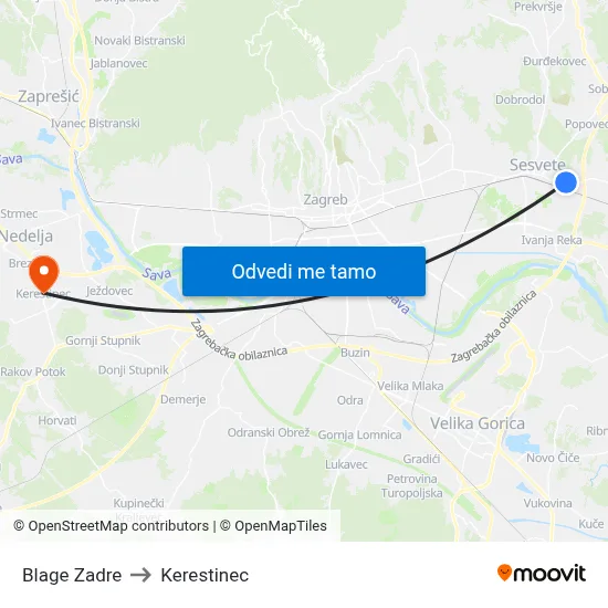 Blage Zadre to Kerestinec map