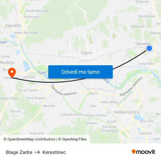 Blage Zadre to Kerestinec map