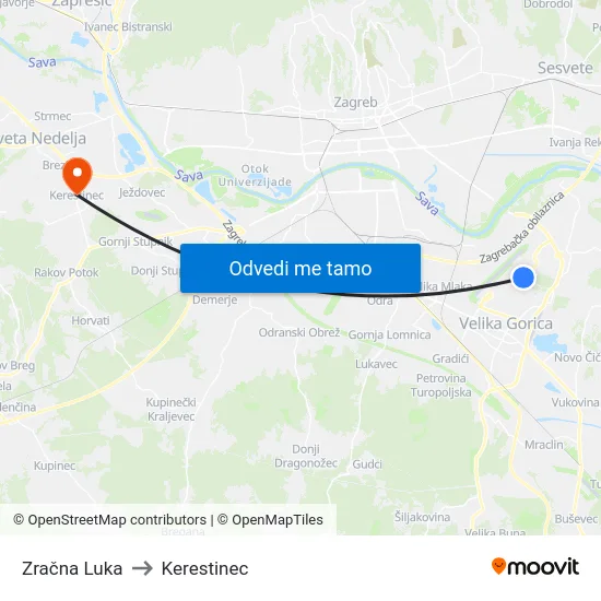 Zračna Luka to Kerestinec map