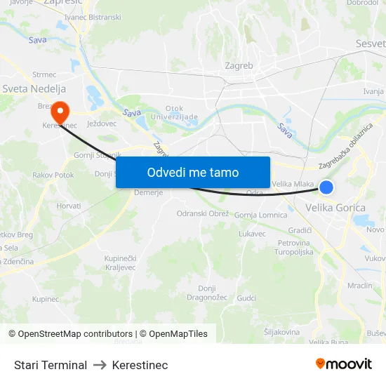 Stari Terminal to Kerestinec map