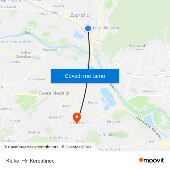 Klake to Kerestinec map