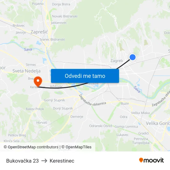 Bukovačka 23 to Kerestinec map