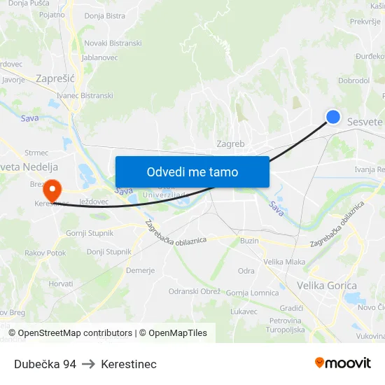 Dubečka 94 to Kerestinec map