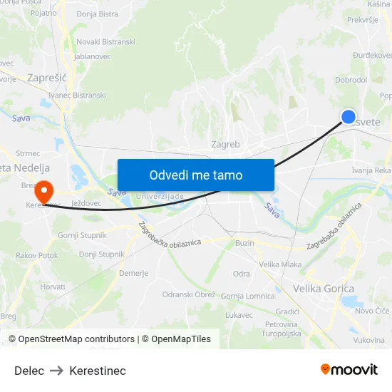 Delec to Kerestinec map