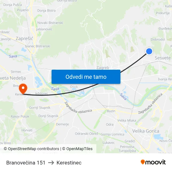 Branovečina 151 to Kerestinec map