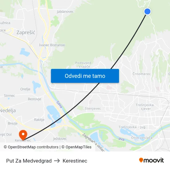 Put Za Medvedgrad to Kerestinec map